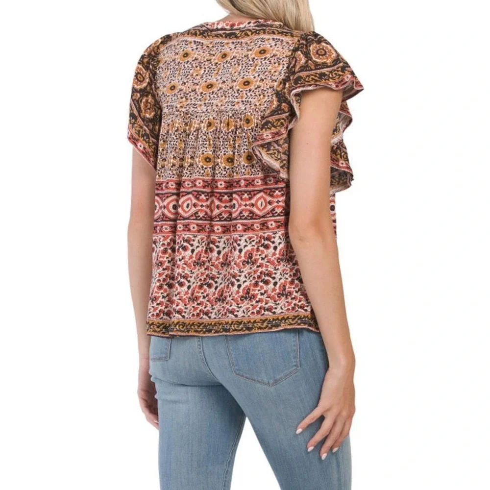 Rachel Zoe Short Sleeve V-neck 100% Cotton Slub Knit Blouse Top Burgandy M - Picture 2 of 12